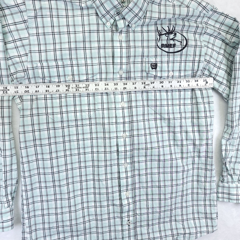 Cinch RMEF Deer Western Dress Shirt Plaid Long Sleeve Front Pocket Mens Size S - Picture 3 of 6
